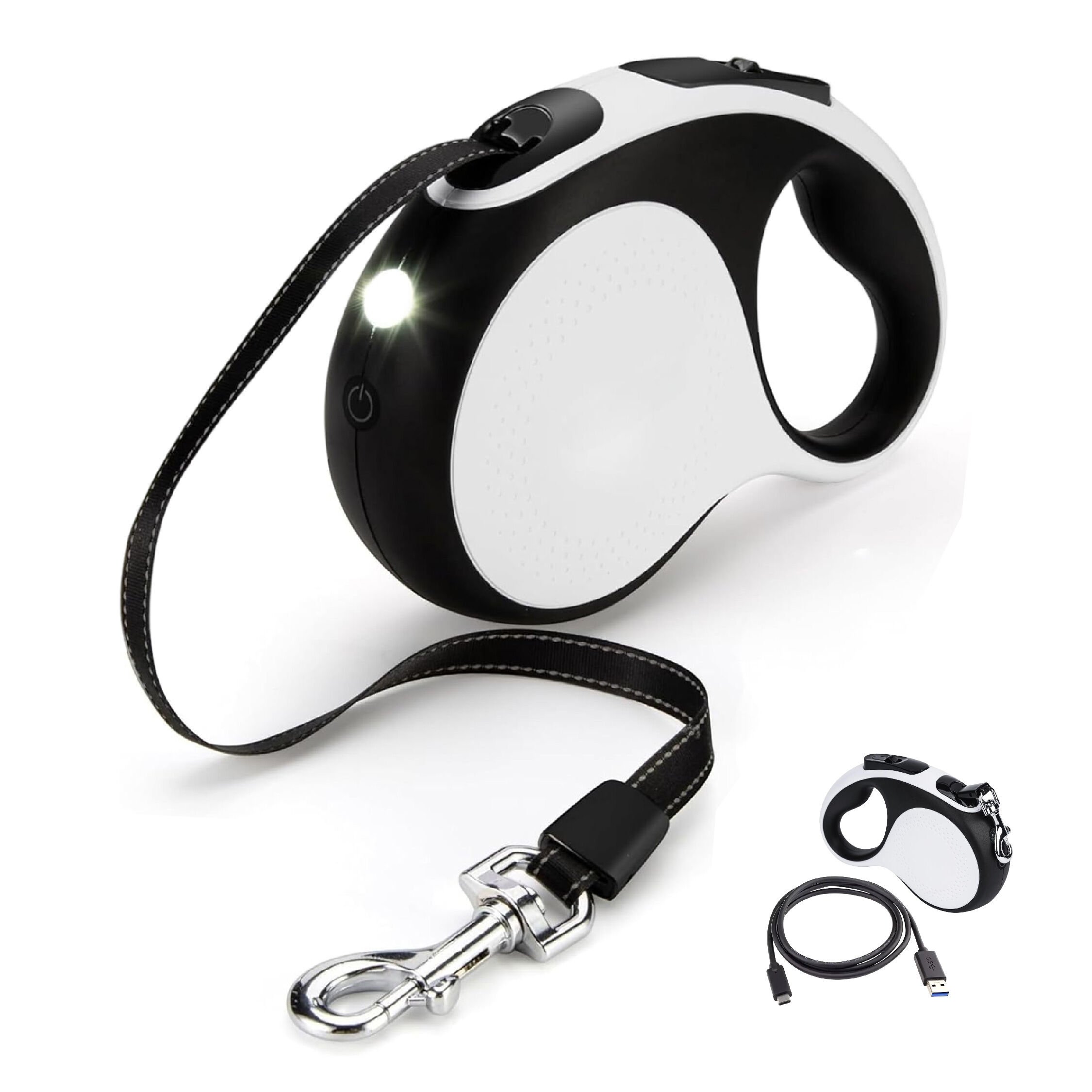 Correa Extensible 3-en-1 con Luz LED Recargable y Antitirón | TheKingPet – 5 m para Perros hasta 30 kg