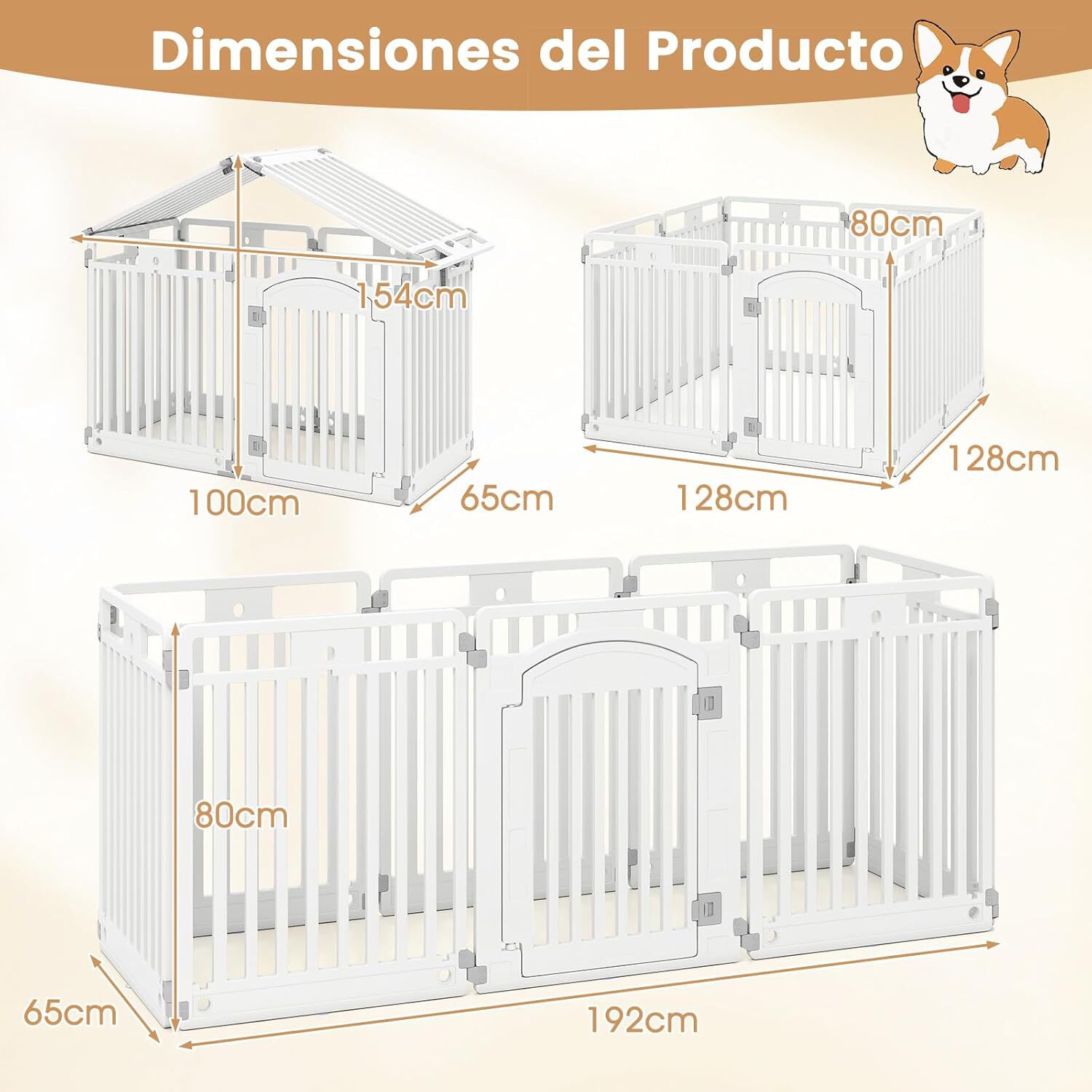 COSTWAY Corral de Mascotas de 8 Paneles, Valla Plegable de 80 cm con Puerta de Seguridad, Estacas y Ventosas, Ideal para Perros Pequeños y Medianos, Interior y Exterior, Blanco thumbnail