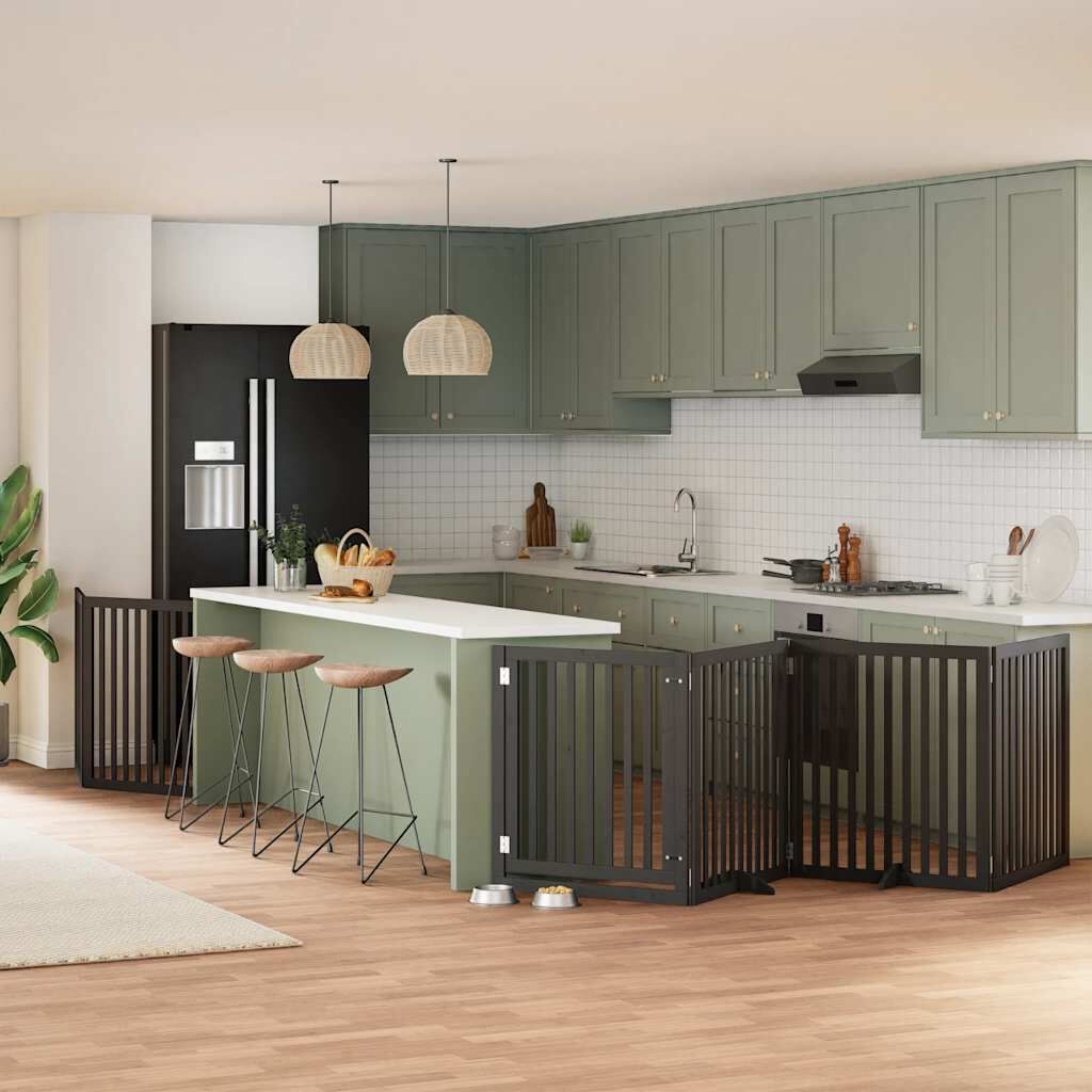 vidaXL Puerta para perros plegable 6 paneles madera &aacute;lamo negra 480 cm, , large Imagen numero 2