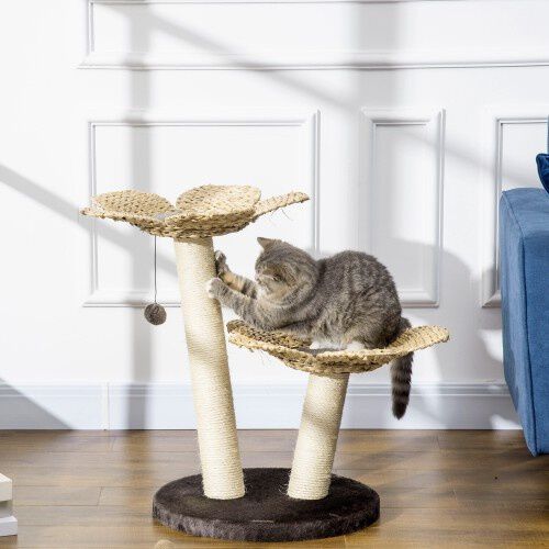 PawHut poste rascador de sisal mediano marr&oacute;n para gatos, , large Imagen numero 2