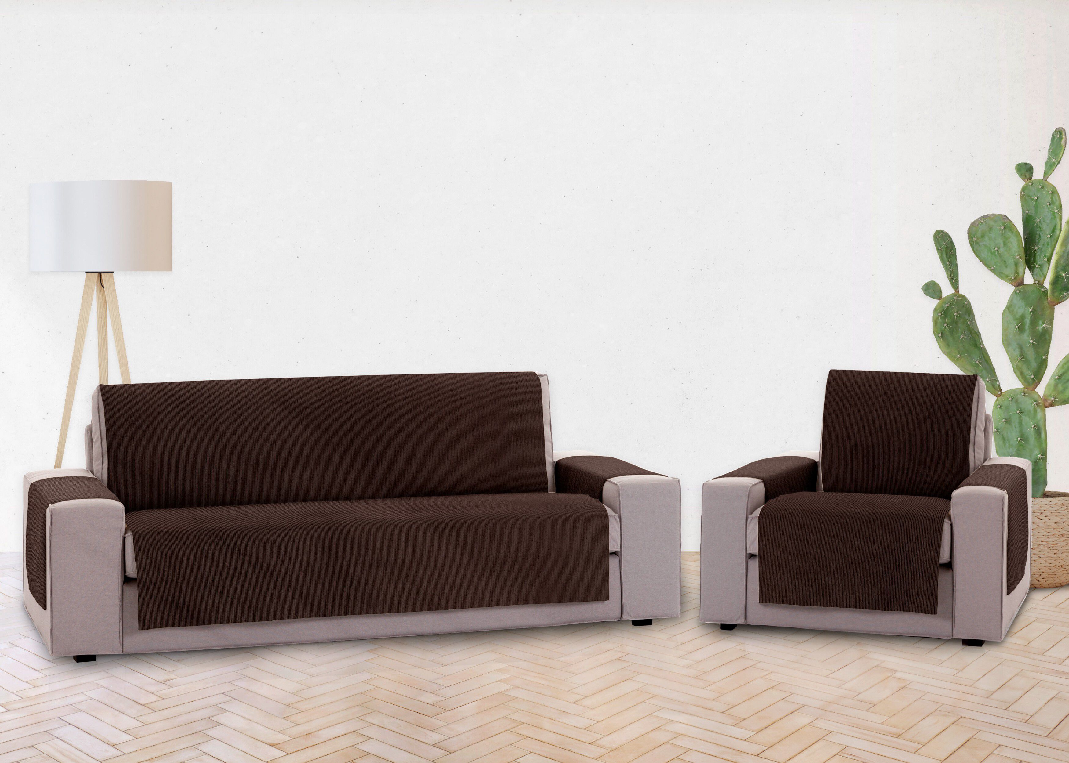 Vipalia Protector Funda Sillon 1 Plaza o Relax. Chenilla Lisa. Dise&ntilde;o Elite. Color Marron. 1 Plaza, , large Imagen numero 3