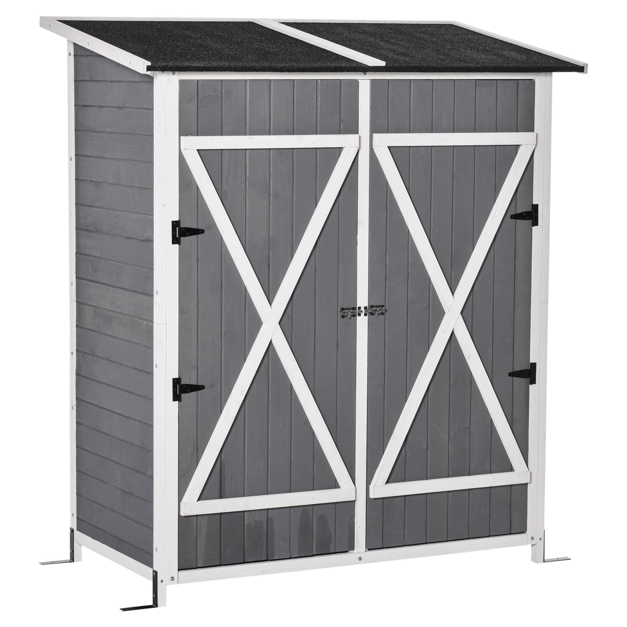 Outsunny Caseta de Jard&iacute;n de Madera 139x75x160 cm Cobertizo para Almacenaje de Herramientas con Estanter&iacute;a Movible Puertas con Cerrojo Techo Asf&aacute;ltico Gris, , large Imagen numero 1