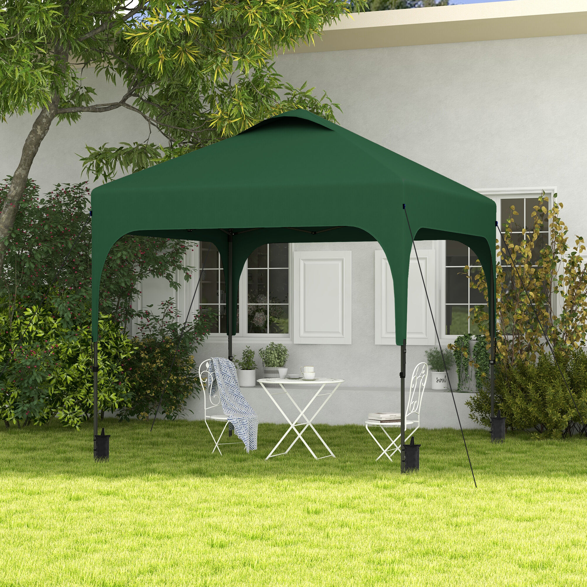 Outsunny Cenador Plegable 2,5x2,5x2,68 m Carpa de Jard&iacute;n Protecci&oacute;n UV 50+ Ajustable en Altura con 4 Bolsas de Arena y Bolsa de Transporte para Camping Fiestas Patio Verde Oscuro, , large Imagen numero 2
