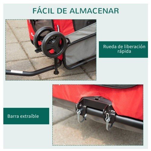 PawHut carrito remolque de bicicleta rojo para perros, , large Imagen numero 4