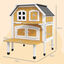 PawHut Casa para Gatos de Madera 78x82x93 cm Caseta para Gatos de 2 Niveles Refugio para Gatos con Techo Asfáltico Terraza y Plataforma de Salto Natural, , large indicador imagen numero 3