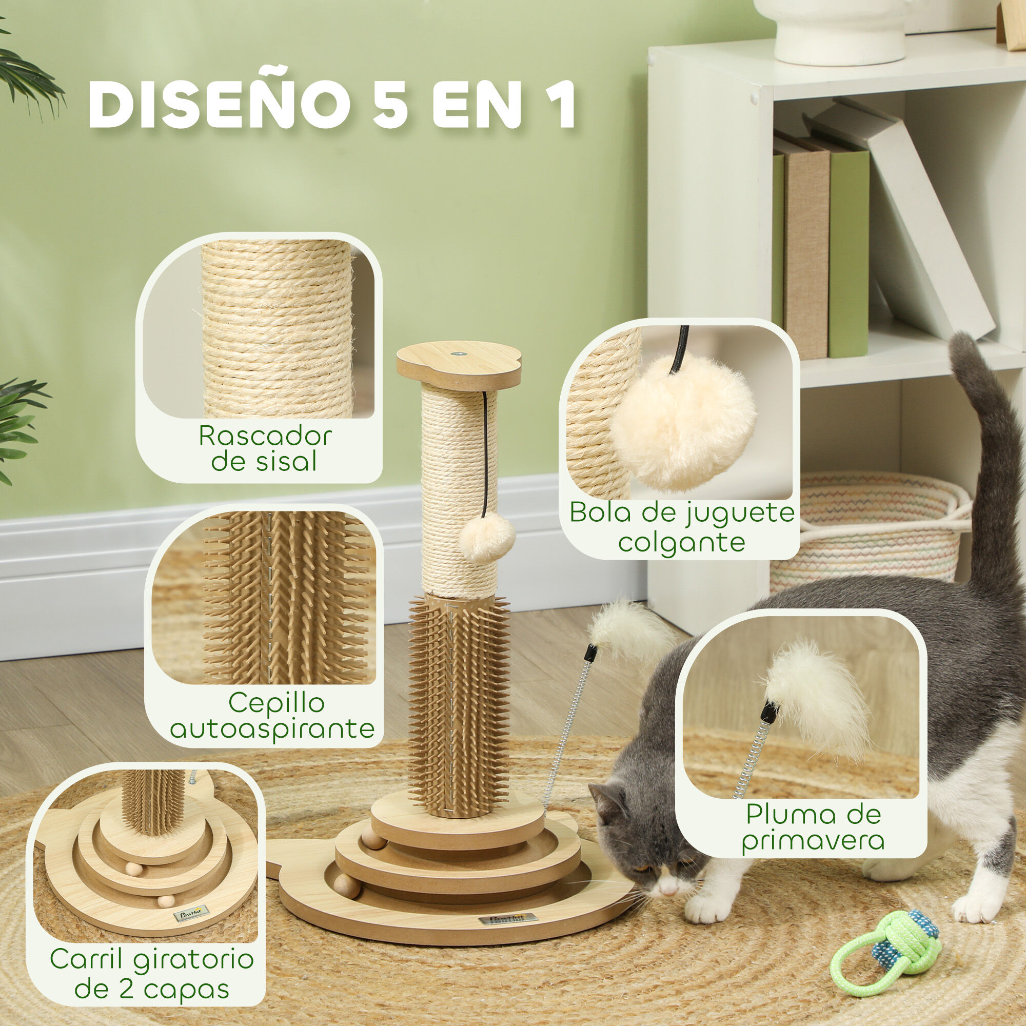 PawHut Rascador para Gatos Roble y Crema, , large Imagen numero 4