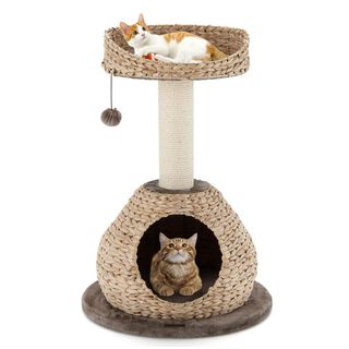 COSTWAY Árbol con Palo Rascador en Sisal Natural y Nicho Relajante para gatos