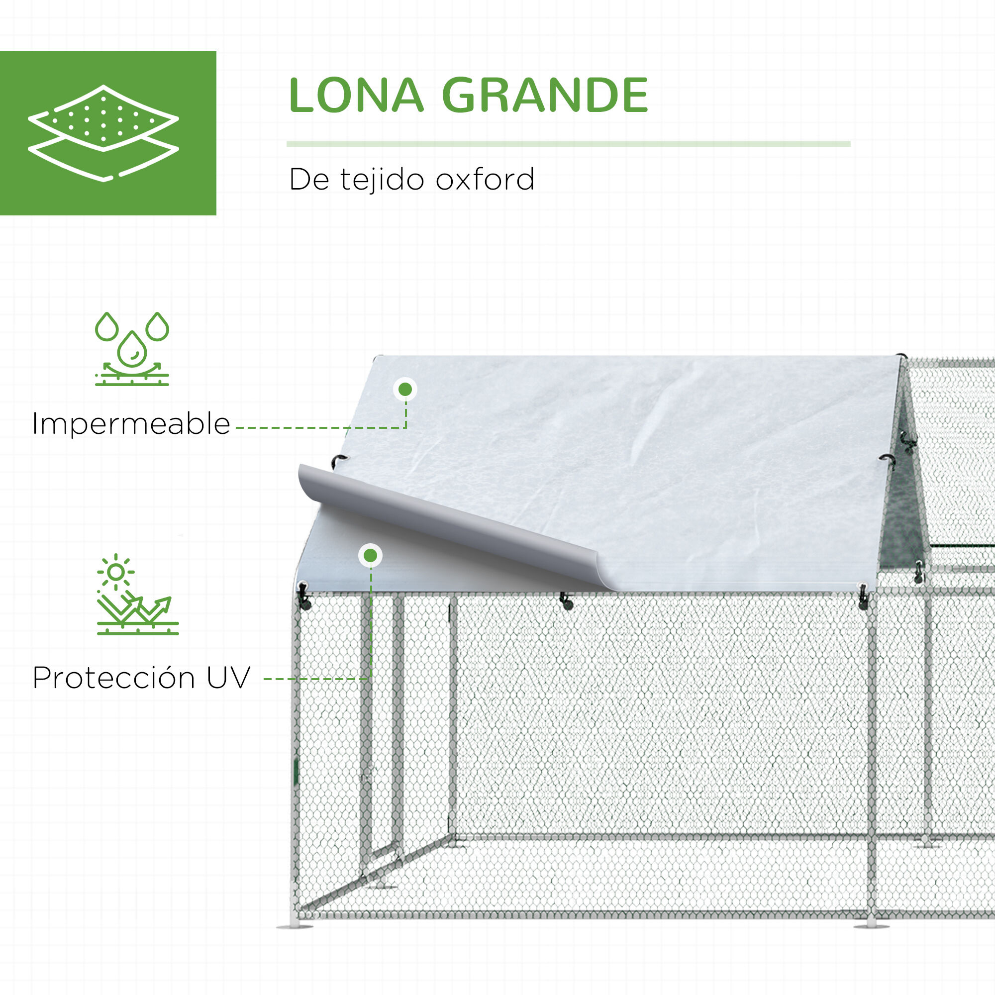 PawHut Conjunto de 1 Gallinero de Madera con Bandeja Extra&iacute;ble y Perchas 147x93,5x89,5 cm y 1 Gallinero para Exterior Grande de Metal Galvanizado 3x6x2 m, , large Imagen numero 5