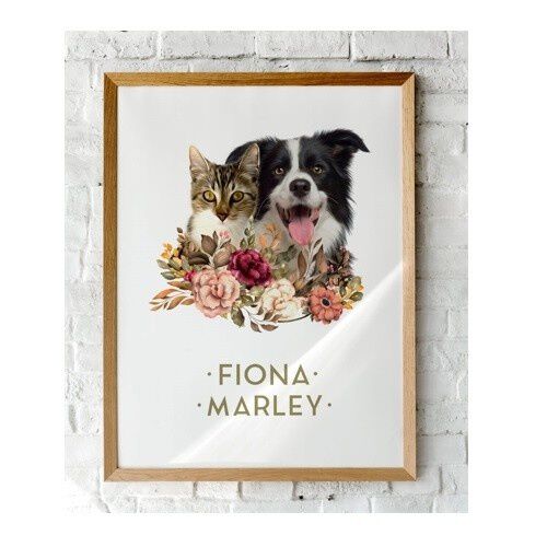 Mascochula spring doble retrato realista personalizado en lámina con tu mascota thumbnail