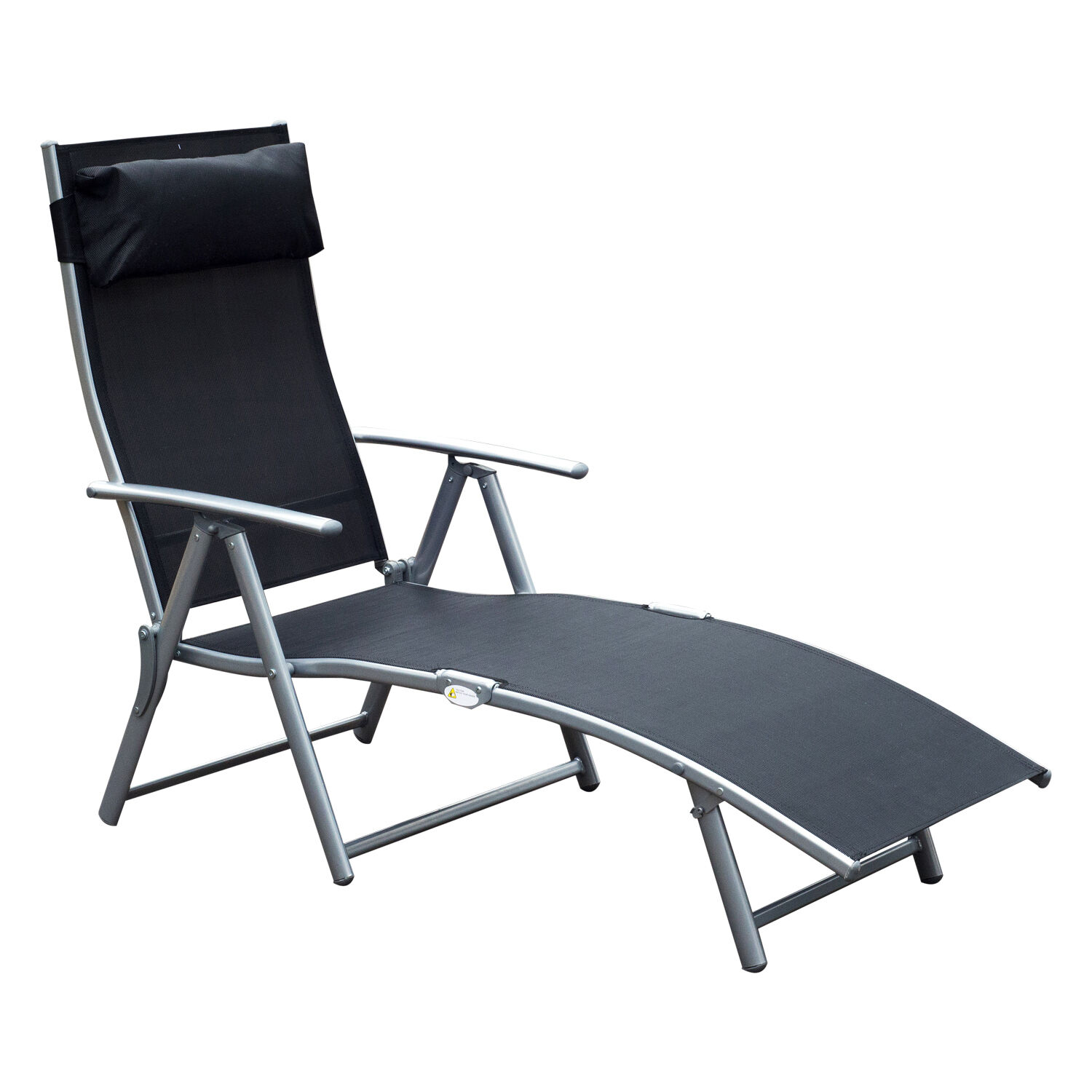 Outsunny Tumbona Plegable Tumbona de Jard&iacute;n con Respaldo Ajustable en 7 Niveles Almohada y Reposabrazos Carga 165 kg para Piscina Terraza Camping 137x63,5x100,5 cm Negro, , large Imagen numero 1