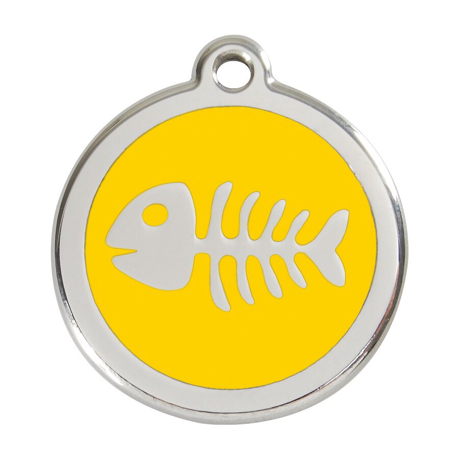Placa identificativa Acero Inoxidable Esmalte Pez Esqueleto Amarillo para perros, , large Imagen numero 1