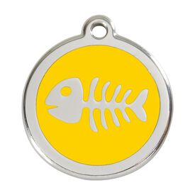 Red Dingo Placa identificativa Acero Inoxidable Esmalte Pez Esqueleto Amarillo para perros