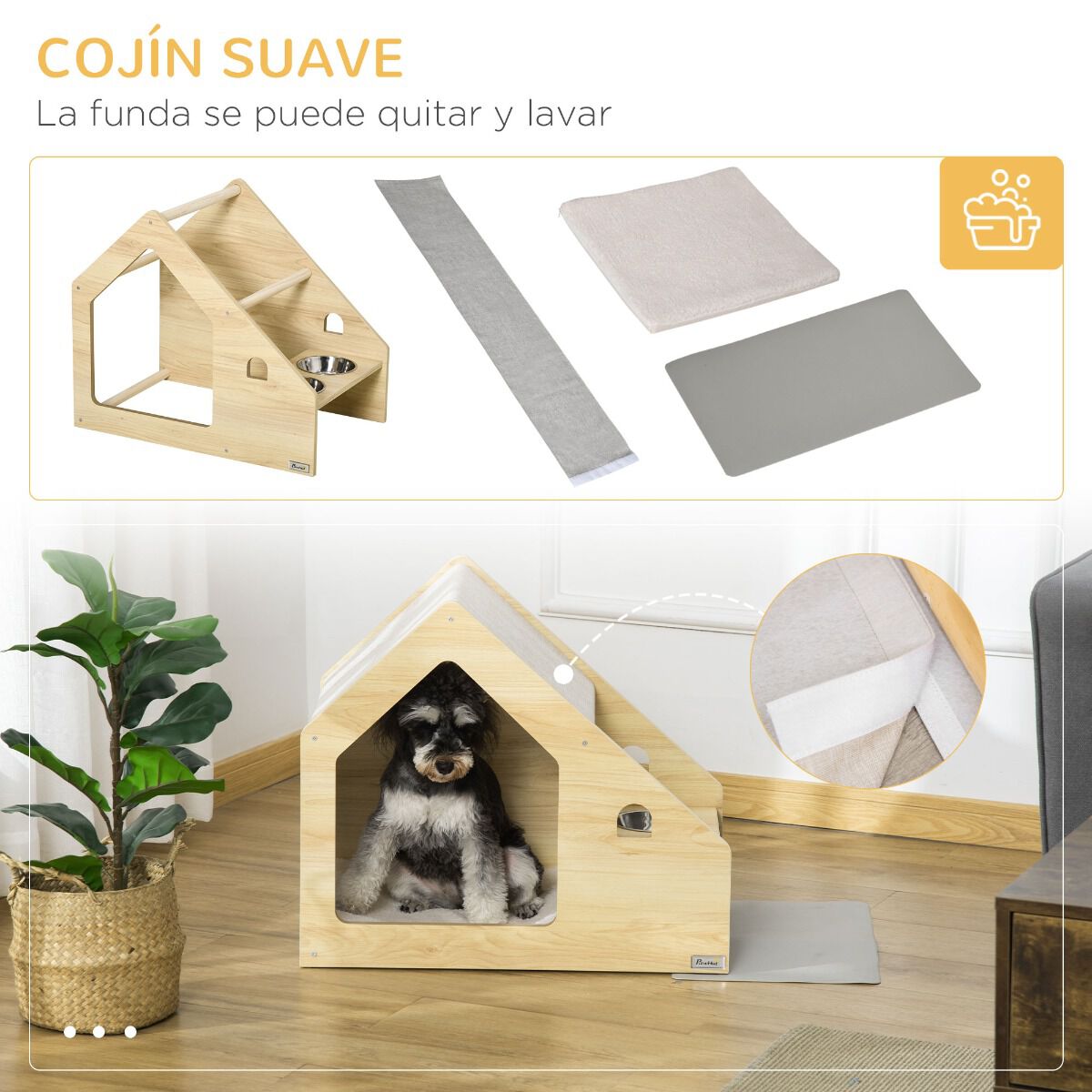 PawHut Caseta para Perros de Madera Cama de Interior para Cachorros, , large Imagen numero 2