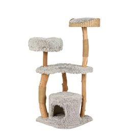 COSTWAY 124cm &Aacute;rbol Rascador para Gatos de Madera Maciza, Torre Rascador para Gatos con Postes de Sisal, Condominio, Plataformas, Centro de Actividades de M&uacute;ltiples Niveles para Gato, Gris
