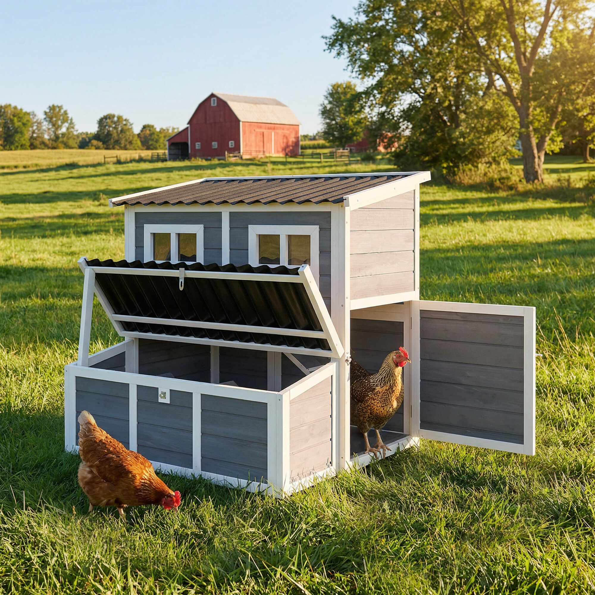 PawHut Gallinero Gris Claro, , large Imagen numero 2