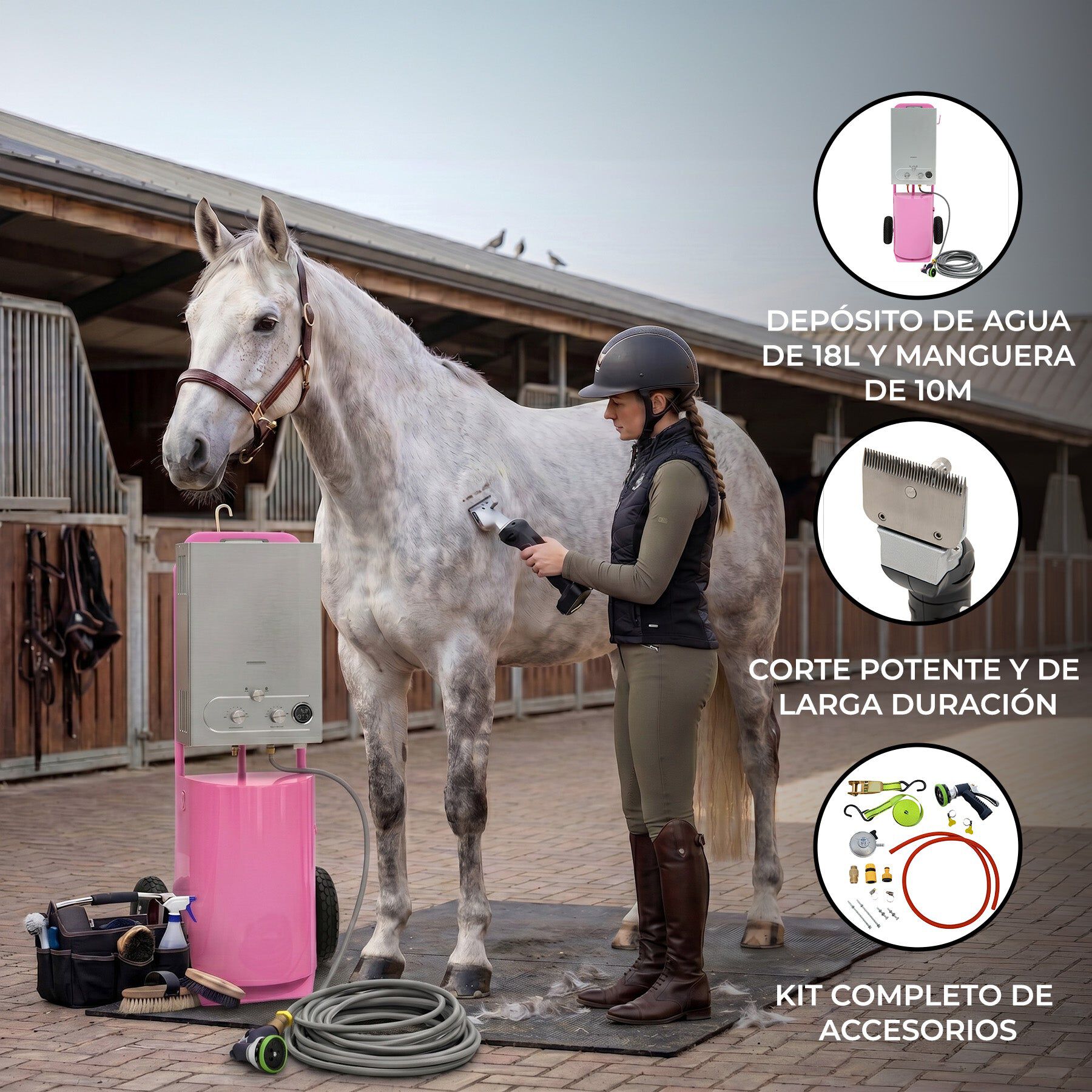 Ducha Port&aacute;til para Caballos con Esquiladora Inal&aacute;mbrica 12V Rosa, , large Imagen numero 2