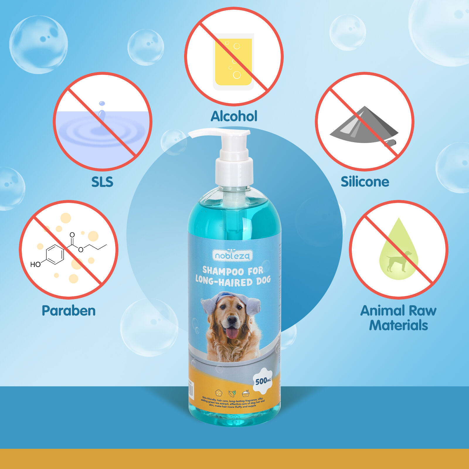 Nobleza-Champ&uacute; para perros pelo largo Con Camelia Hidratante,Champ&uacute; Para Perros De Agua Desenredante Con Fragancia De Lavanda y C&iacute;tricos,Ideal para Yorkshires, Afgano, Malt&eacute;s（500ml), , large Imagen numero 2