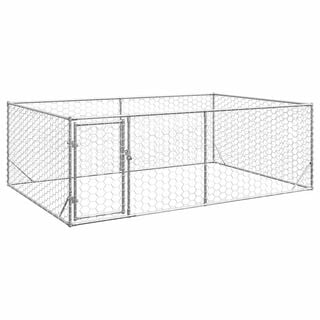 vidaXL Perrera de exterior puerta acero galvanizado plateado