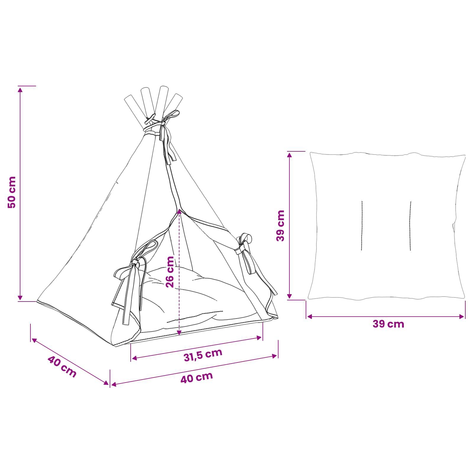 vidaXL Tienda de campa&ntilde;a para mascotas con coj&iacute;n Blanco Poli&eacute;ster Teepee gatos, , large Imagen numero 9