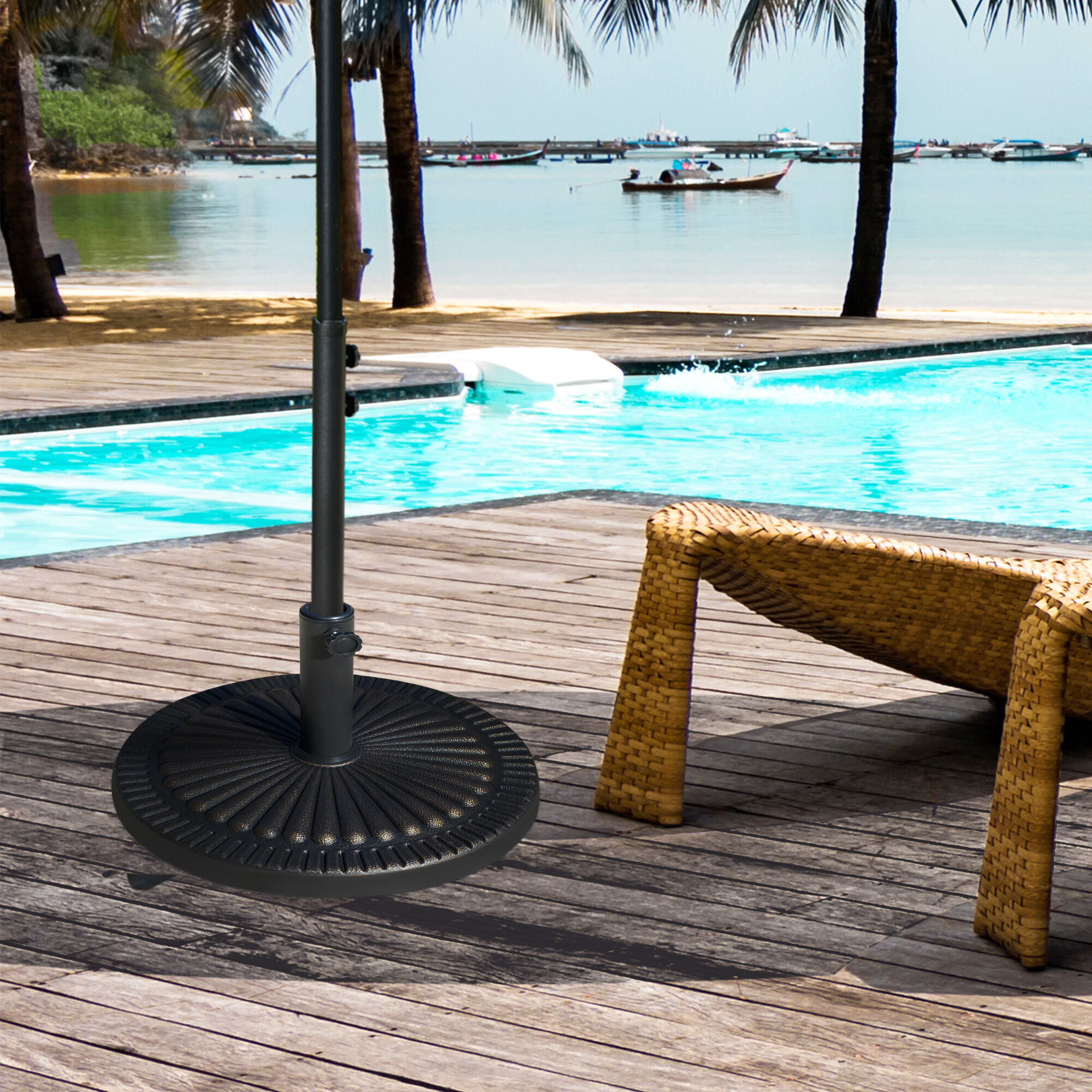 Outsunny Base de Sombrilla de Jard&iacute;n Peso Neto 14,28 kg Soporte de Parasol Redondo Apto para Postes de 38mm/48mm Resina y Acero para Terraza Patio Exterior &Oslash;48,5x33 cm Bronce, , large Imagen numero 2