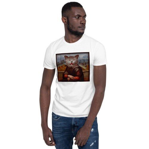 Mascochula camiseta hombre la gioconda personalizada con tu mascota blanco thumbnail