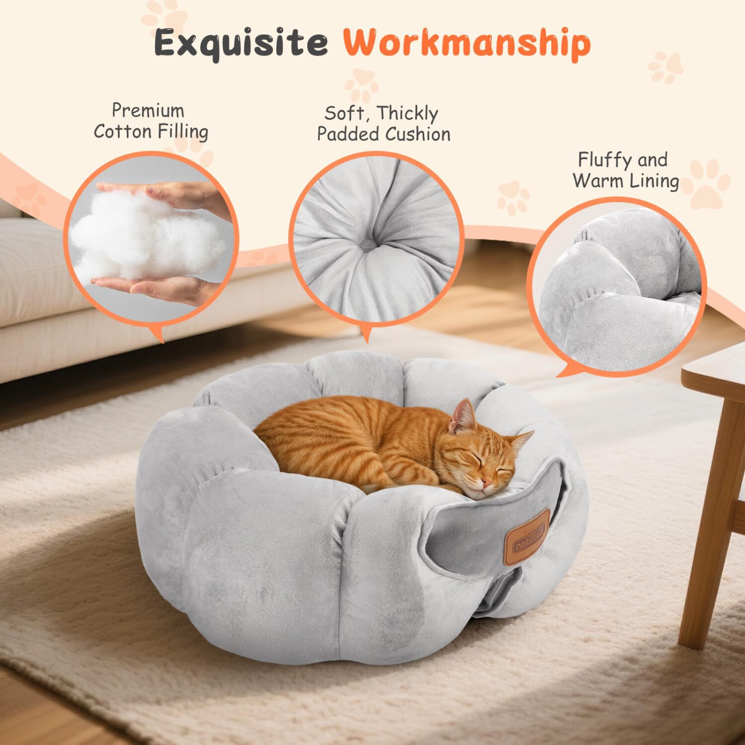 Nobleza Cama Tienda para Gatos 2 en 1, Convertible Cerrada o Abierta, Cueva Mediana Lavable, Casa para Mascotas Interior, , large Imagen numero 3