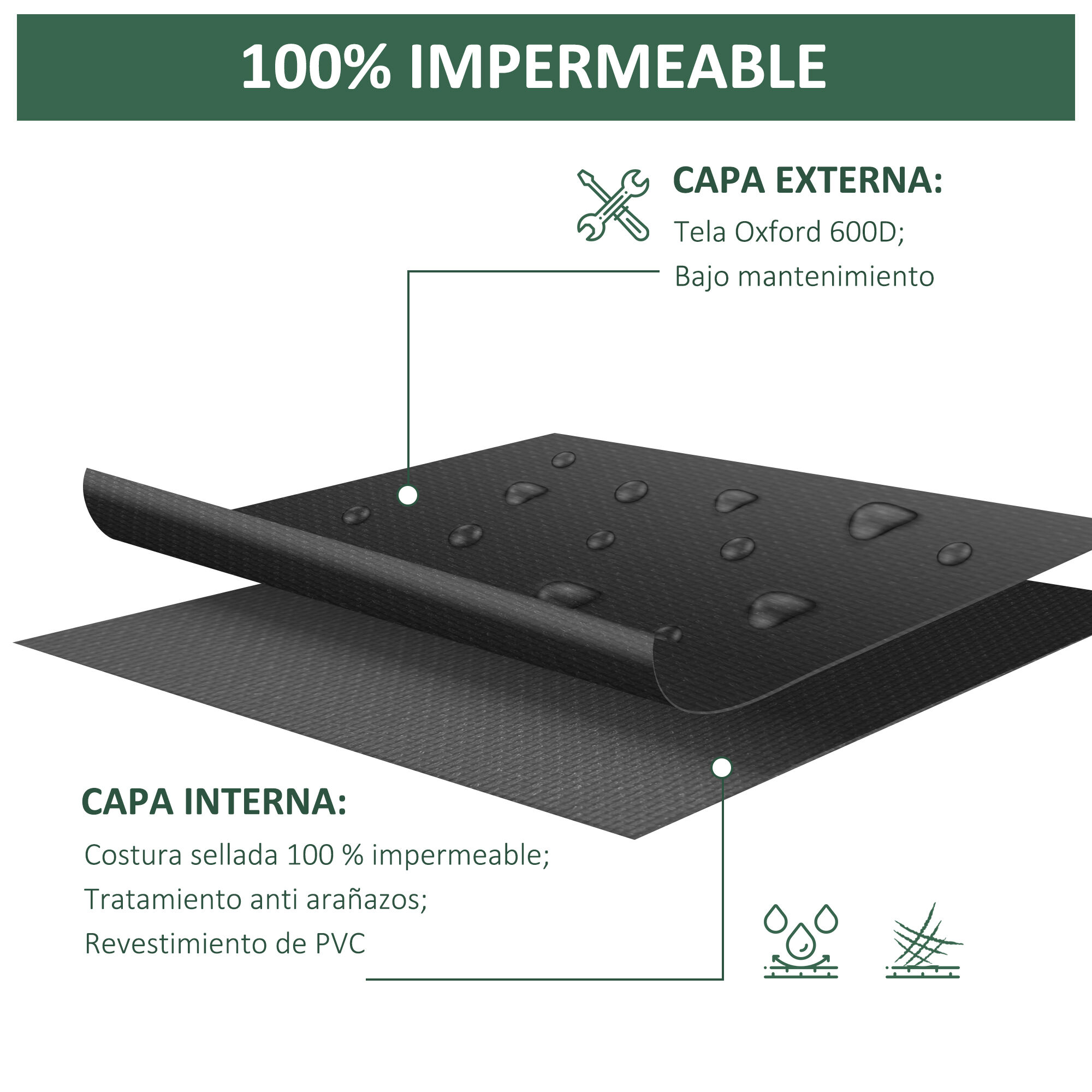 Outsunny Funda Protectora para Muebles de Jard&iacute;n 154x94x66 cm Cubierta de Muebles de Mesas Exterior Tela Oxford 600D Impermeable con Hebillas para Patio Terraza Negro, , large Imagen numero 5