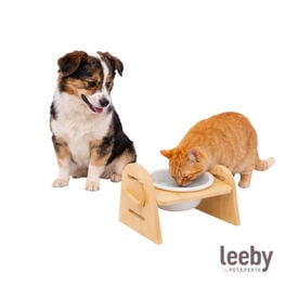 Leeby Comedero Elevado de Madera y Cer&aacute;mica para perros y gatos
