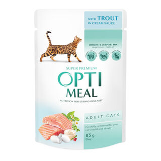 Optimeal Adulto Comida Húmeda con trucha en salsa cremoza para gatos