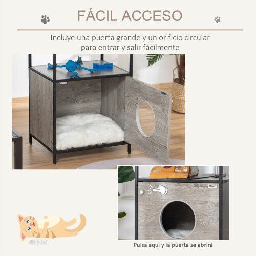 PawHut casa de madera y mesa auxiliar para gatos, , large Imagen numero 5