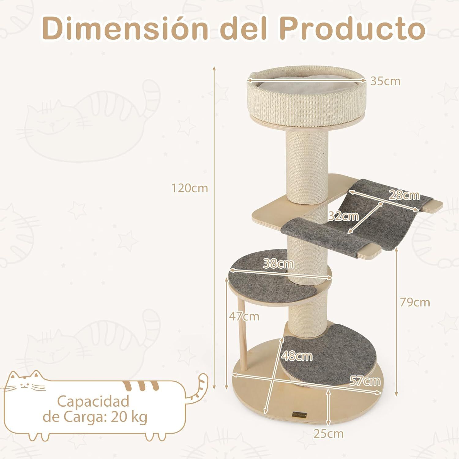 COSTWAY Árbol Rascador gris con 2 plataformas para Gatos thumbnail