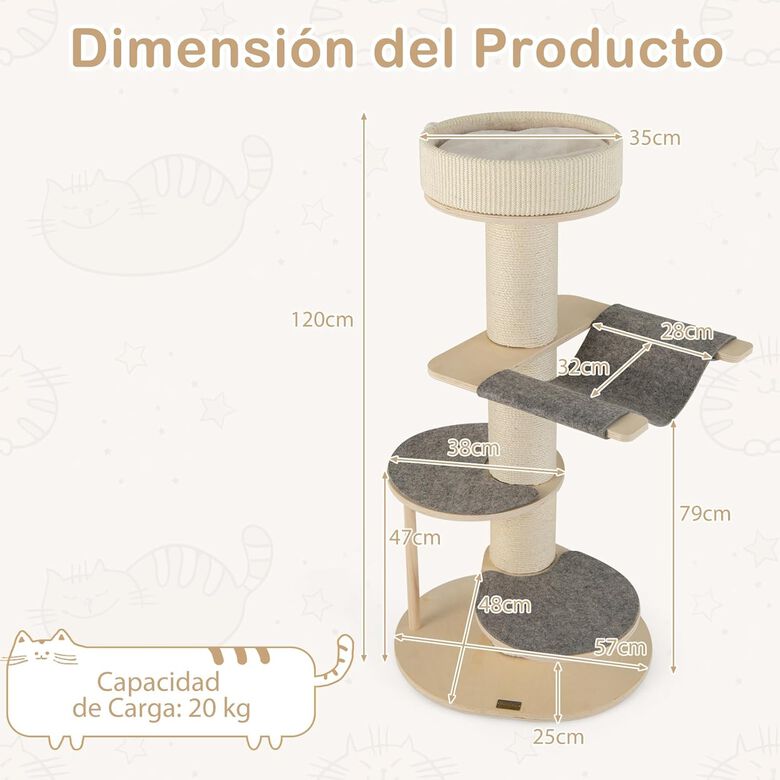 COSTWAY Árbol Rascador gris con 2 plataformas para Gatos thumbnail