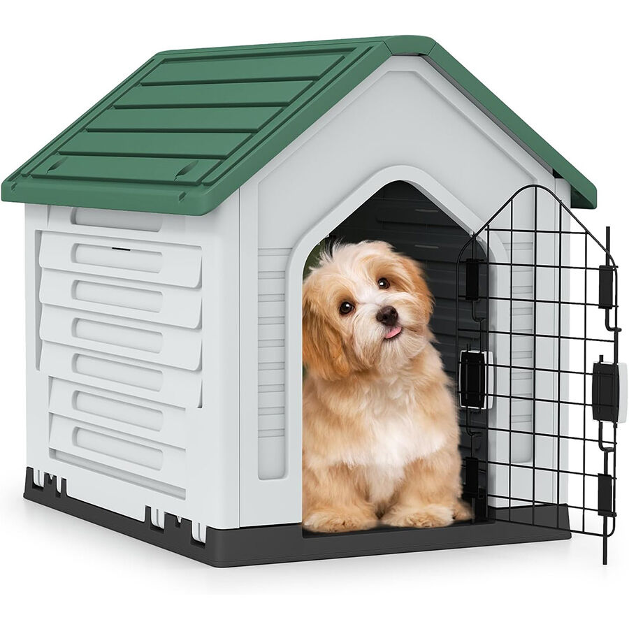 COSTWAY Caseta de Pl&aacute;stico para Perros, Refugio para Mascotas Impermeable con Puerta Met&aacute;lica con Cerradura, Techo Inclinado y Rejillas de Ventilaci&oacute;n, Caseta Perro para Interior y Exterior (Verde), , large Imagen numero 1