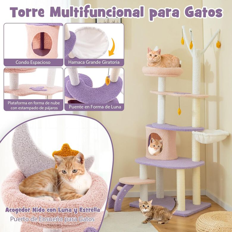 COSTWAY Torre para Gatos con Postes Rascadores y Hamaca para Gatos thumbnail