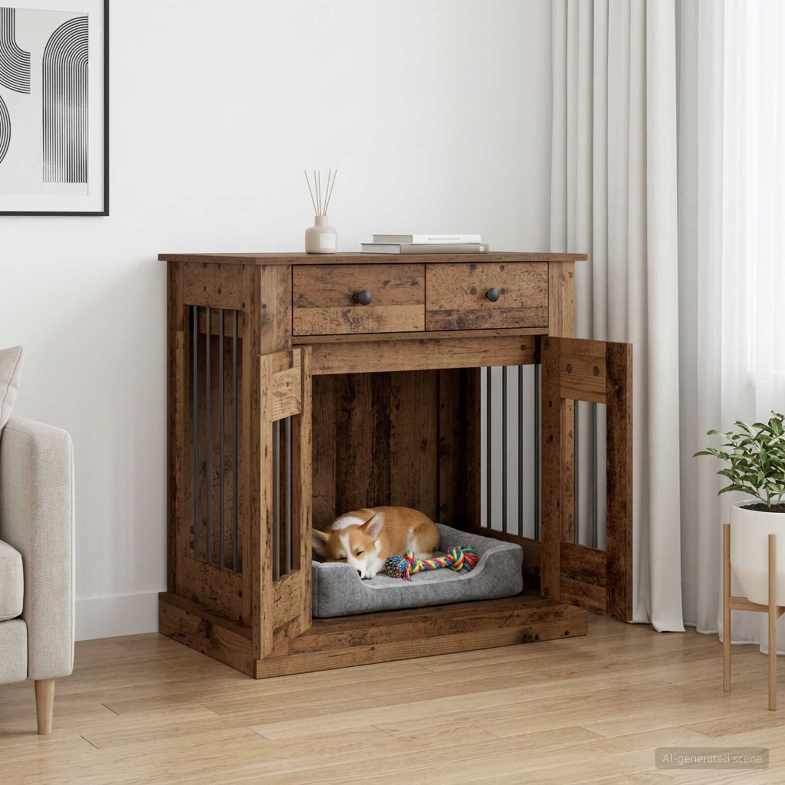vidaXL Mueble para jaula de perro con cerradura Madera de ingenier&iacute;a Perro Pen, , large Imagen numero 2