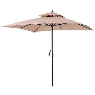 Outsunny Sombrilla de Jardín 3x3x3 m con Doble Techo Impermeable y Manivela Beige