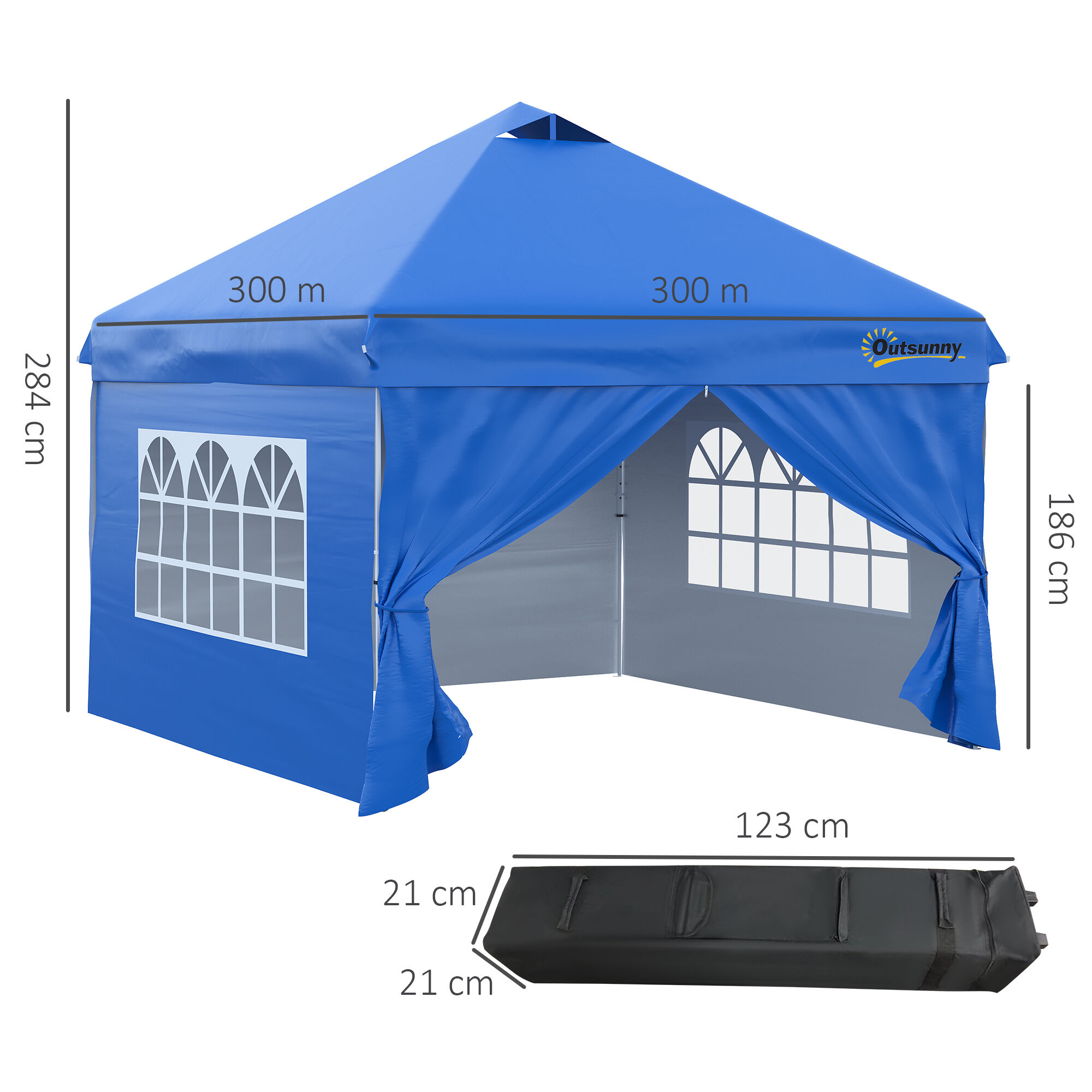 Outsunny Carpa Plegable 3x3 m con Altura Ajustable de 3 Niveles Cenador de Jard&iacute;n con 4 Paredes Extra&iacute;bles 2 Ventanas 4 Sacos de Arena y Bolsa de Transporte Gazebo para Exterior Camping Azul, , large Imagen numero 3