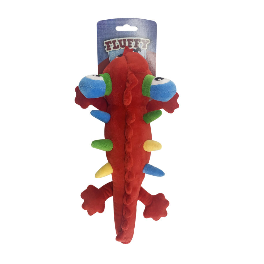 Fluffy Dinosaurio rojo con ojos grandes de peluche para perros, , large Imagen numero 1