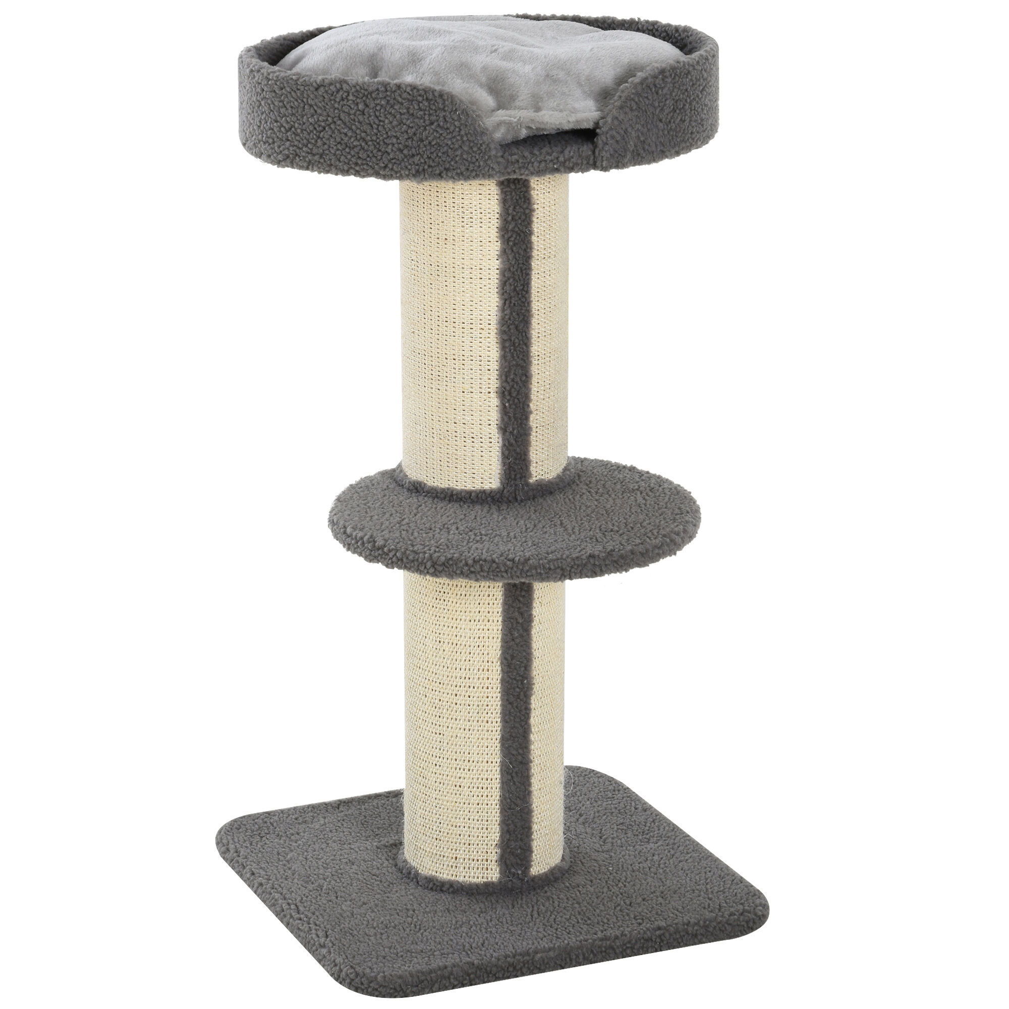 PawHut &Aacute;rbol Rascador para Gatos Altura 91 cm &Aacute;rbol para Gatos Torre para Gatos de 3 Niveles con Nido Plataforma y Poste de Sisal 45x45x91 cm Gris, , large Imagen numero 1