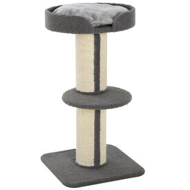 PawHut Árbol Rascador de 3 Niveles con Nido Plataforma y Poste de Sisal gris para Gatos
