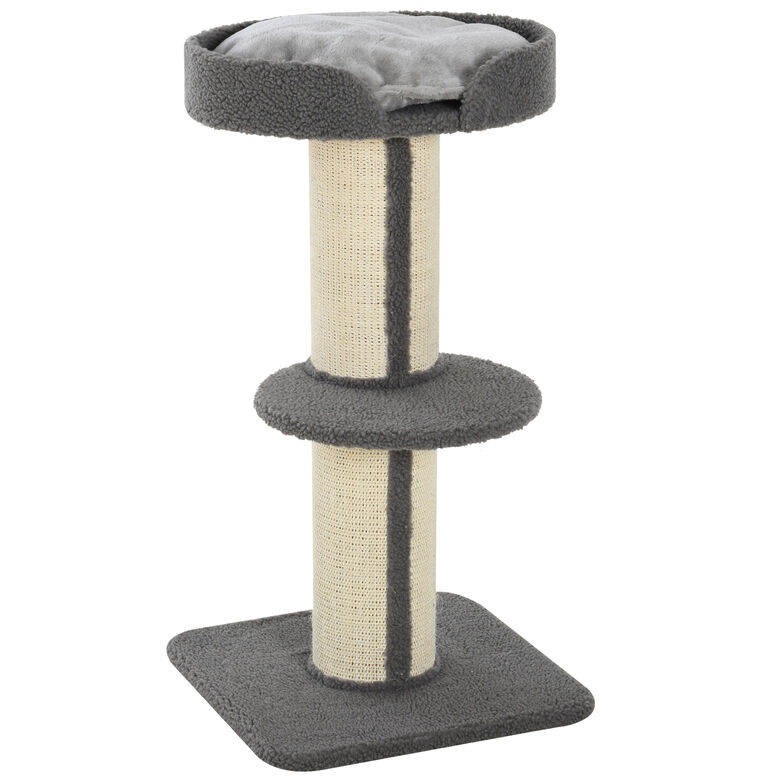 PawHut Árbol Rascador de 3 Niveles con Nido Plataforma y Poste de Sisal gris para Gatos thumbnail