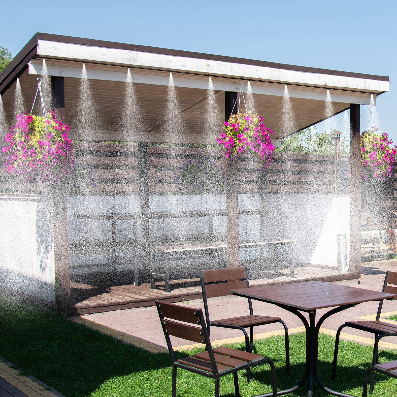 Outsunny Rociador de Agua para Jardines Kit Difusor Sistema de Enfriamiento por Nebulizaci&oacute;n Diferentes Boquillas Grifo de Lat&oacute;n para Patio al Aire Libre Negro 6m, , large Imagen numero 2