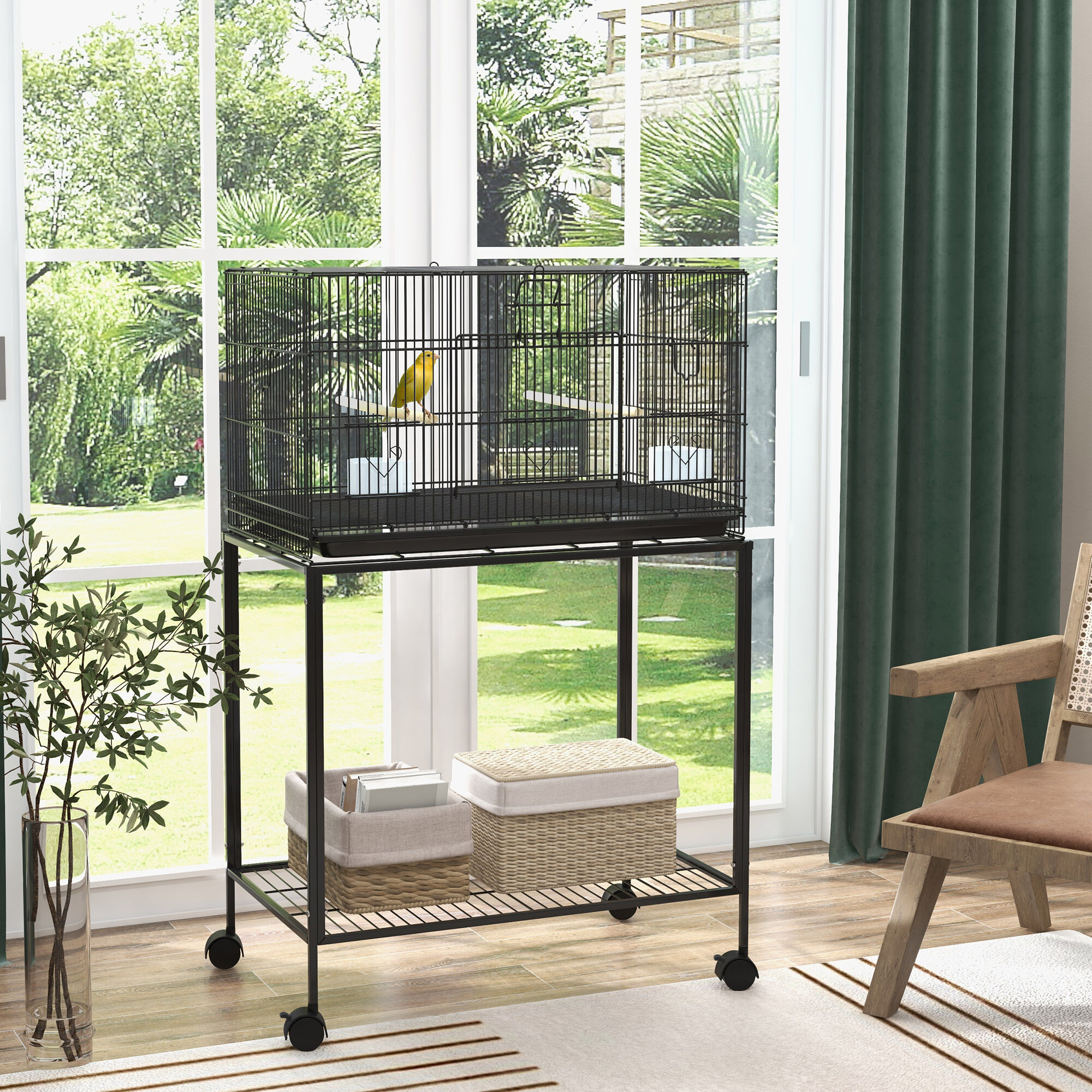 PawHut Jaula Metálica con Ruedas para Pájaros thumbnail