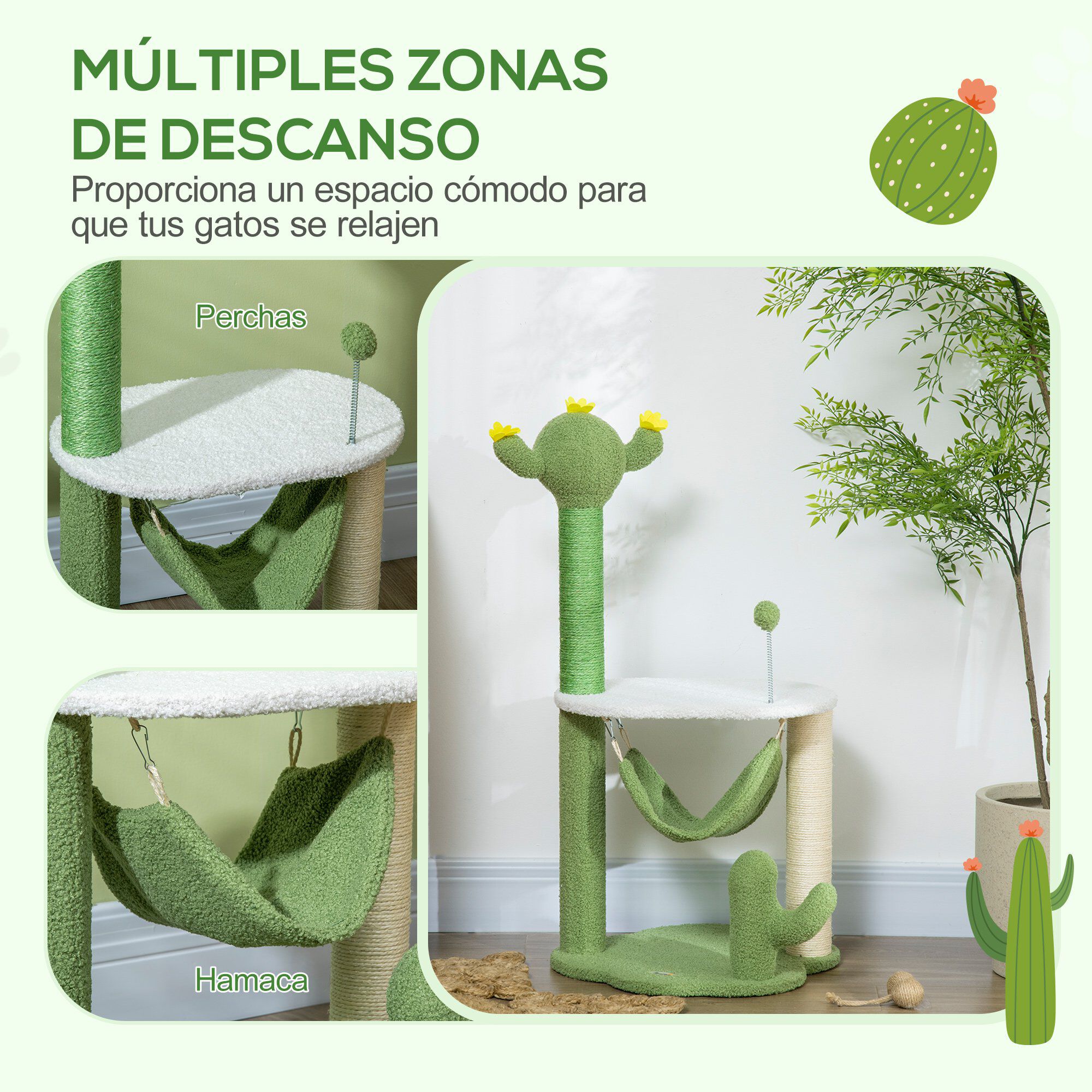 PawHut &Aacute;rbol Rascador para Gatos con Forma de Cactus, , large Imagen numero 4