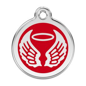 Red Dingo Placa identificativa Acero Inoxidable Esmalte Alas Angel Rojo para perros