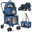 COSTWAY Cochecito para Perros Plegable, 3 en 1 Carrito para 2 Perros o Gatos, con 2 Transportines Desmontables, Cinturón de Seguridad, Cojines Desmontables, Carrito de Viaje para Mascotas (Azul), , large indicador imagen numero 1