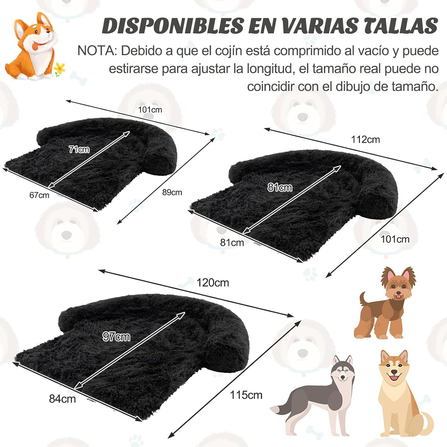 COSTWAY Funda de Peluche para Perros, Cama Antideslizante con Funda Extra&iacute;ble Lavable/Cuello Acolchado Suave, Tapete de Felpa para Perros (112 x 101 x 18 cm, Negro Gris&aacute;ceo), , large Imagen numero 4