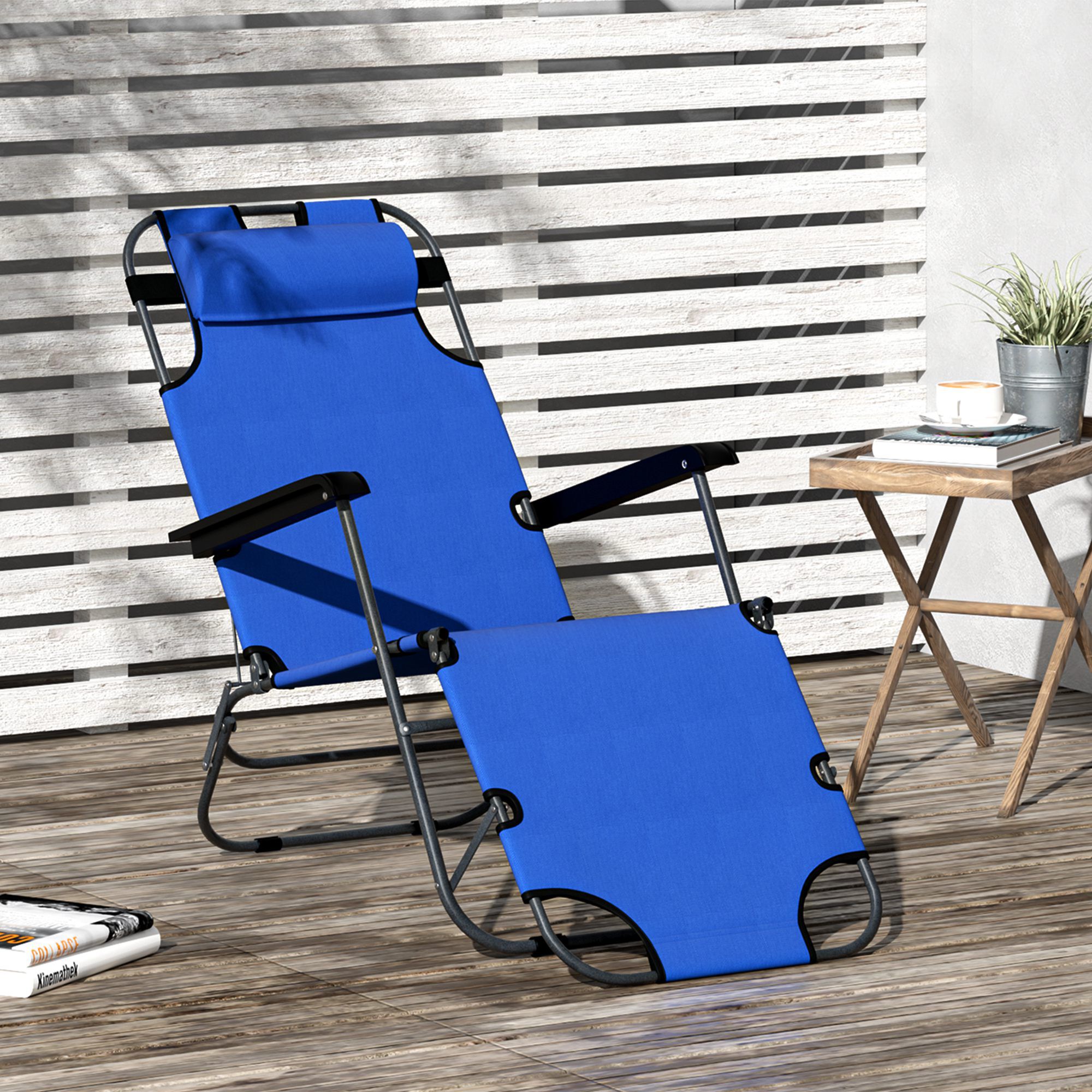 Outsunny Tumbona Reclinable Azul, , large Imagen numero 2