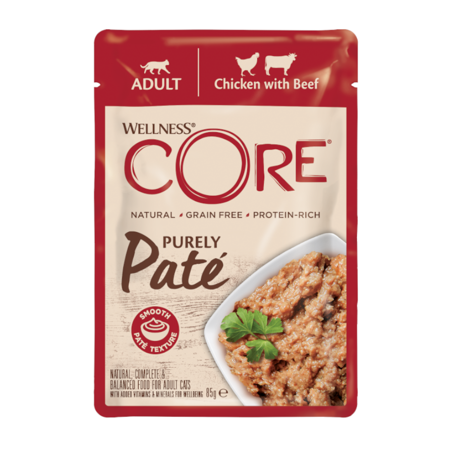 85 g Wellness Core Adult Purely Pollo y Ternera en Pat&eacute; sobre para gatos, , large Imagen numero 3
