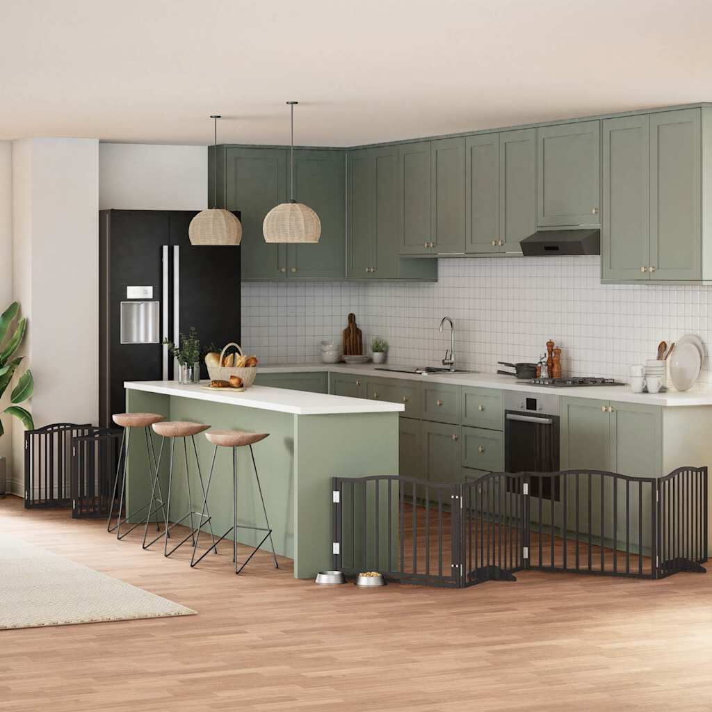 vidaXL Puerta de perros plegable 10 paneles madera &aacute;lamo negra 800 cm, , large Imagen numero 7